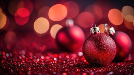 Wall Mural - Christmas xmas background red abstract valentine, Red glitter bokeh vintage lights, Happy holiday new year, defocused.