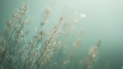 Leinwandbilder - Dew-covered wildflowers in soft, muted light.