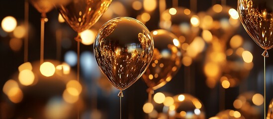 Poster - Golden balloons floating against a bokeh background.