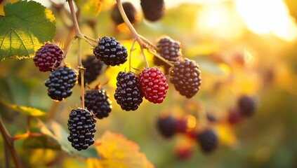 Poster - Ripe blackberries on the bush at sunset. (1)