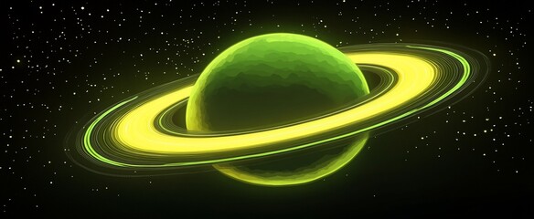 Aufkleber - Glowing green planet with bright ring in dark space.