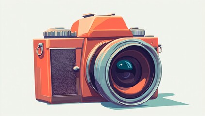 Poster - Vintage orange 35mm film camera illustration, isolated on white background.