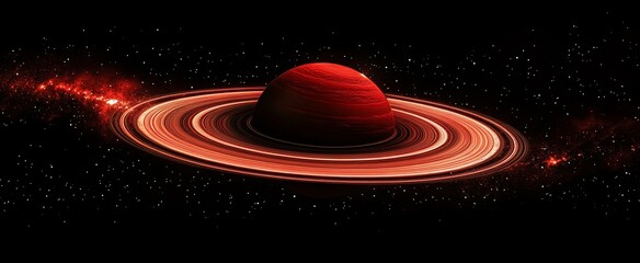 Aufkleber - Red planet with prominent rings in a dark space.