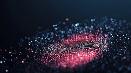 Poster - a fingerprint glowing on a dark background, with circuits and data streams emanating from it, signif