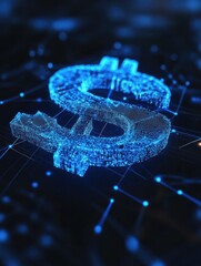 Poster - Glowing digital blue american dollar interface hologram on dark background. Money business and investment concept