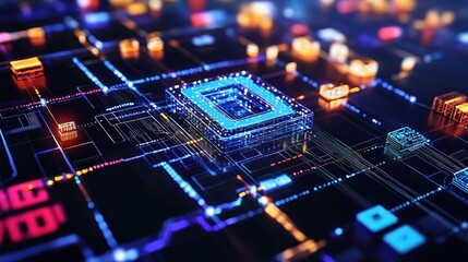 Poster - Abstract Digital Blockchain Network Concept with Colorful Elements