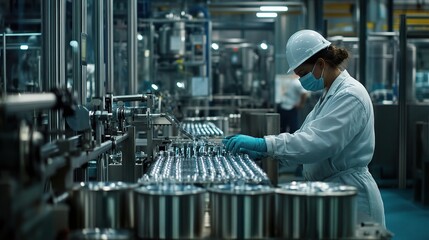 Poster - Worker Operating Machinery in Modern Manufacturing Facility