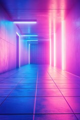 Poster - Neon lit hallway in building