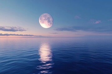 Wall Mural - full moon rise over lake