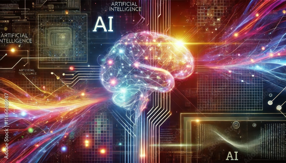 Abstract AI design with glowing neural networks and vibrant digital ...