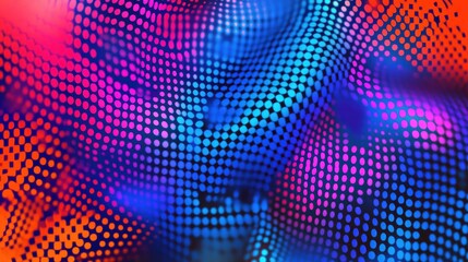Poster - Futuristic blue abstract grid background with dots and squares