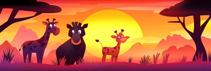 Wall Mural - 2D animated cartoon african safari