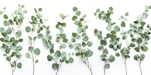 Wall Mural - Eucalyptus Leaves on White Surface