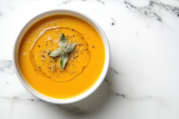 Wall Mural - Bowl of Soup on Marble Table