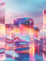 Poster - Holographic tech elements hovering over a muted background with gentle shadows