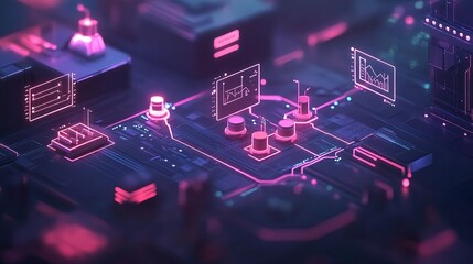 Poster - Business Automation Concept with Digital Icons and Technology Elements