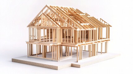 Poster - detailed wooden house construction model for architectural projects