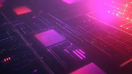 Poster - Abstract Digital Circuitry: A mesmerizing close-up of a digital circuit board, bathed in vibrant pink and blue neon light.