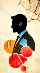 Poster - Economic Slowdown Concerns, Businessman Silhouette with Colorful Data Elements