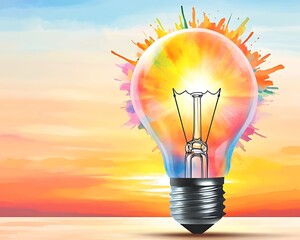 Poster - Economic Slowdown Concerns, Colorful Light Bulb with Abstract Background