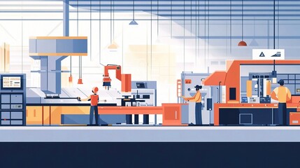 Poster - Modern Factory Design Showcasing Clean Assembly Line Processes