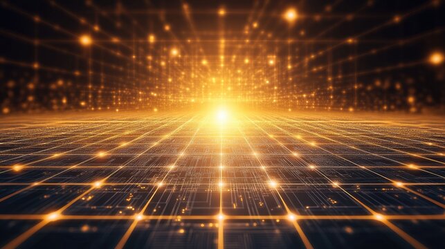 A futuristic circuit board pattern with glowing lines, symbolizing the intersection of business and technology.
