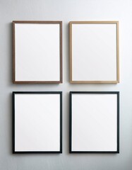 Poster - Four small framed blank poster mockups in portrait on wall - Mockup