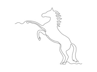 Wall Mural - abstract horse stands on its hind legs, continuous single line art drawing sketch, logo