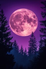 Wall Mural - Pink Moon in Purple Sky