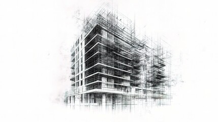 Poster - Modern Residential Architecture Blueprint Design Concept Sketch