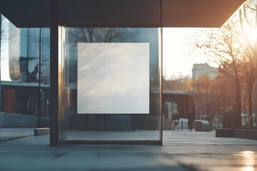 Wall Mural - Blank poster in modern glass storefront.