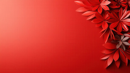 Poster - Vibrant red background with intricate paper flowers in various shades, creating stunning visual effect. Perfect for festive occasions or artistic designs