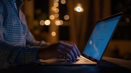 Poster - Close-Up Shot of Professional Working on Laptop at Night