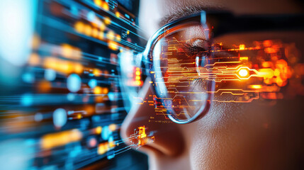 Leinwandbilder - digital face recognition system powered by AI, showcasing advanced technology and data visualization. image highlights fusion of human and machine intelligence