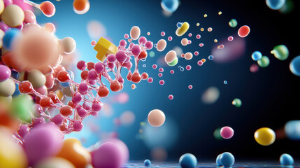 Leinwandbilder - digital rendering of molecular biology showcasing colorful molecules, atoms, and structures in motion, illustrating complexity of life at microscopic level