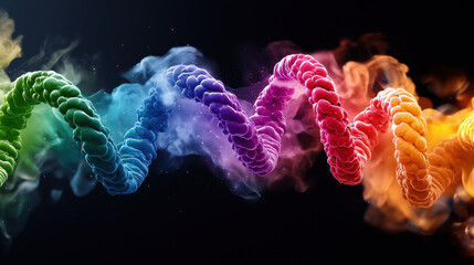 Leinwandbilder - vibrant artistic depiction of colorful genes intertwining, symbolizing unlocking of new possibilities in genetics and science. swirling colors evoke sense of wonder and discovery