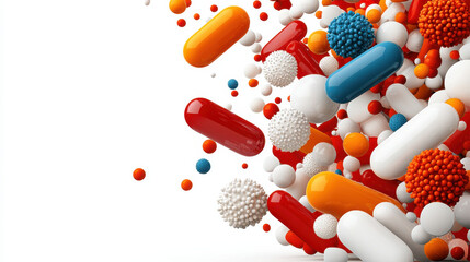 Aufkleber - Colorful capsules and spheres representing microbiome analysis, showcasing vibrant mix of red, white, orange, and blue elements. This visual emphasizes complexity of microbial life
