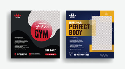 Wall Mural - Gym and fitness workout editable social media post banner or square flyer or poster or website banner template