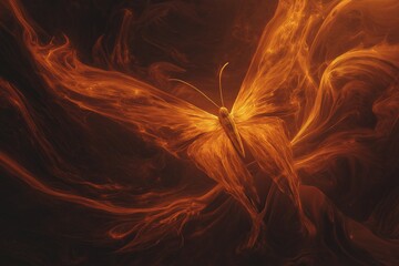 Poster - A butterfly with surreal, glowing wings blending into a swirling abstract background