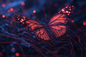 Poster - A butterfly with surreal, glowing wings blending into a swirling abstract background