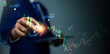 © GamePixel - Businessman analyzing stock market chart and candle graph for financial growth and economic success. Touching financial graph interface strategic investment in stock market for future growth.
