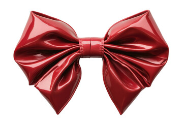 Large glossy red bow with smooth texture suitable for decorations and gifts at various events and celebrations set against a plain background