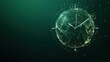 © Business Pics - Low poly wireframe earth clock, symbolizing the depletion of land resources, on a green background
