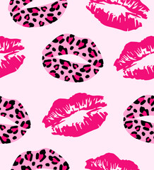 Wall Mural - Pattern lips pink on light pink background.