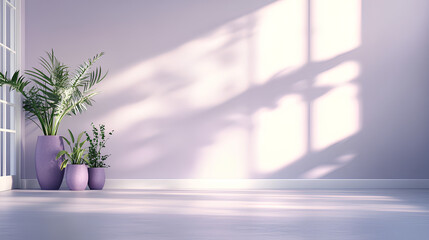 Aufkleber - A sleek pastel lavender podium with rounded edges, and minimal decor, create a soft serene atmosphere, with ample space for text on the right side