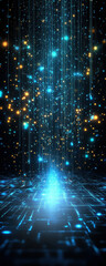 Poster - A mesmerizing display of cascading blue and orange lights, creating an ethereal digital landscape.