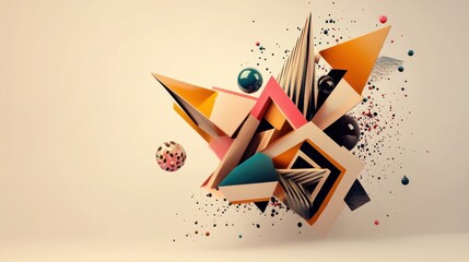 Poster - 3d abstract geometric figures on beige background