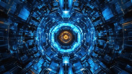 Poster - Blue tech geometry: abstract vector background with futuristic elements in shades of blue - modern digital design for web, print, and technology concepts