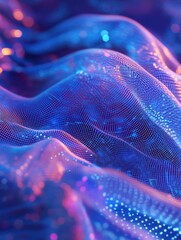 Poster - Abstract mesh wireframe connected point blue polygonal backdrop. Technology, innovation and network concept. 3D Rendering.