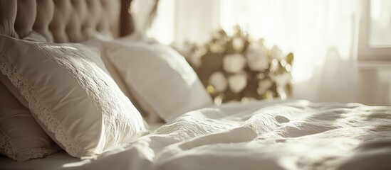 Poster - Luxurious bedroom interior with elegant blur creating a serene atmosphere for lifestyle inspiration and design aesthetics